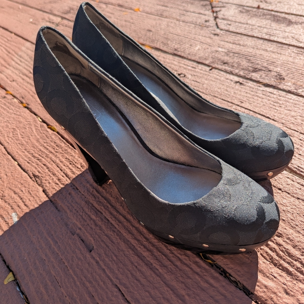 Coach Legant Black Patterned Platform Women's Hee… - image 4